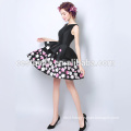 Short Style Printed Flower Black Party Prom Dress Black Cocktail Dress